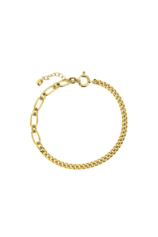 stackable silver bracelet for casual wear-14ct Gold Plated Sterling Silver Curb and Oval Link Bracelet