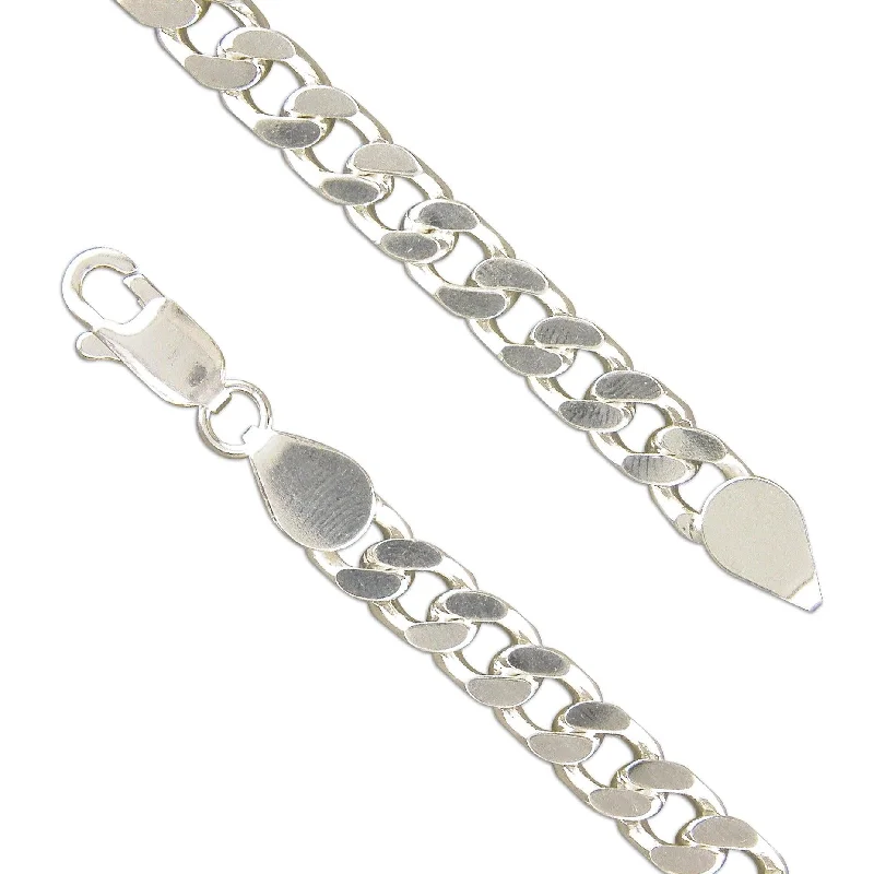 silver bracelet with lotus and moon charm-23cm Sterling Silver Flat Curb Bracelet