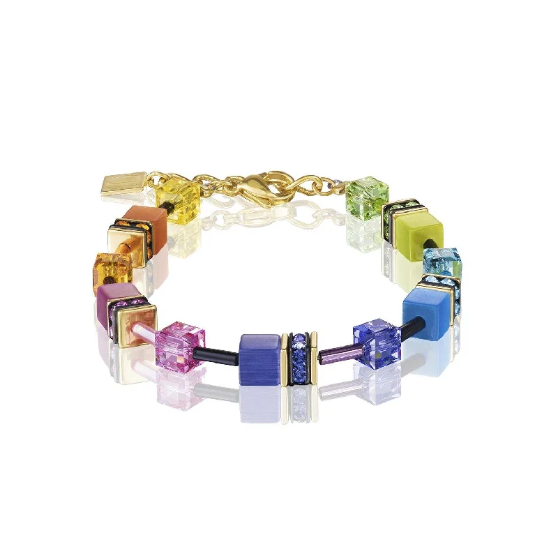 silver bracelet with engraved love message for her-Coeur De Lion Multicolour Rainbow Gold 2 and Swarovski® Crystals GeoCUBE® Bracelet