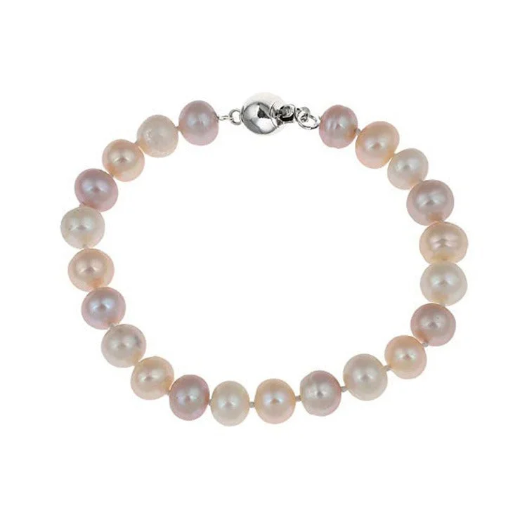 silver bracelet with lotus flower charm for women-8-9mm Multi-Colour Freshwater Pearl Bracelet for Women