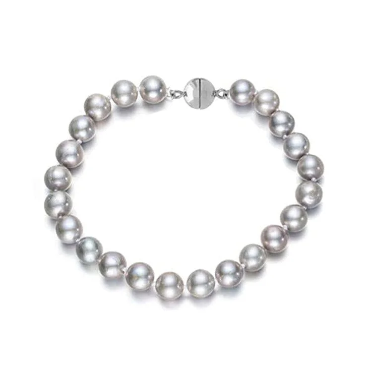 women’s adjustable bracelet with meaningful symbols-8-9mm Grey Freshwater Pearl Bracelet with Magnetic Clasp