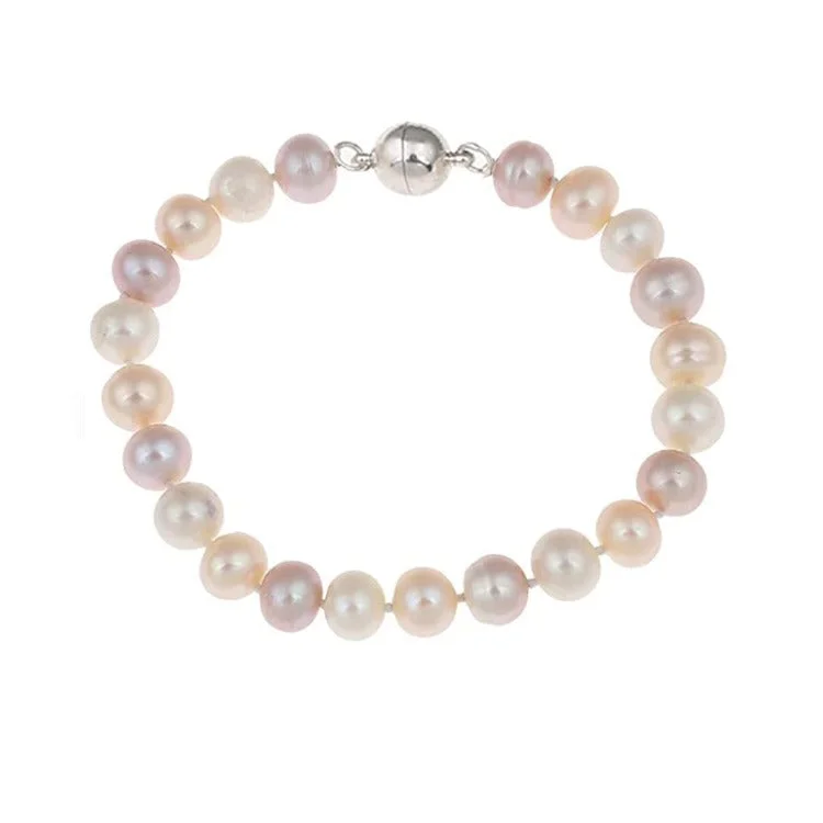 charm bracelet with engraved initials for girls-8-9mm Multicolour Freshwater Pearl Bracelet with Magnetic Clasp