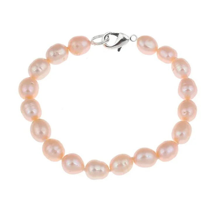 custom gold bracelet with engraved initials for women-Elegant 8mm  Pink Freshwater Pearl Bracelet for Women and Girls