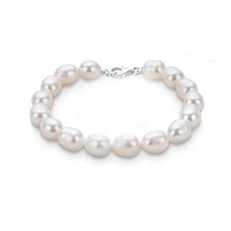 adjustable charm bracelet for women with message-8-9mm White Rice Shape Cultured Freshwater Pearl Bracelet for Women