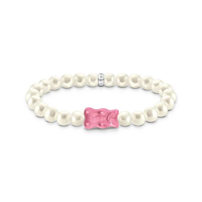 women’s bracelet with lotus flower charm for healing-Sterling Silver HARIBO Pink Goldbears Pearl Bracelet A2154-082-9