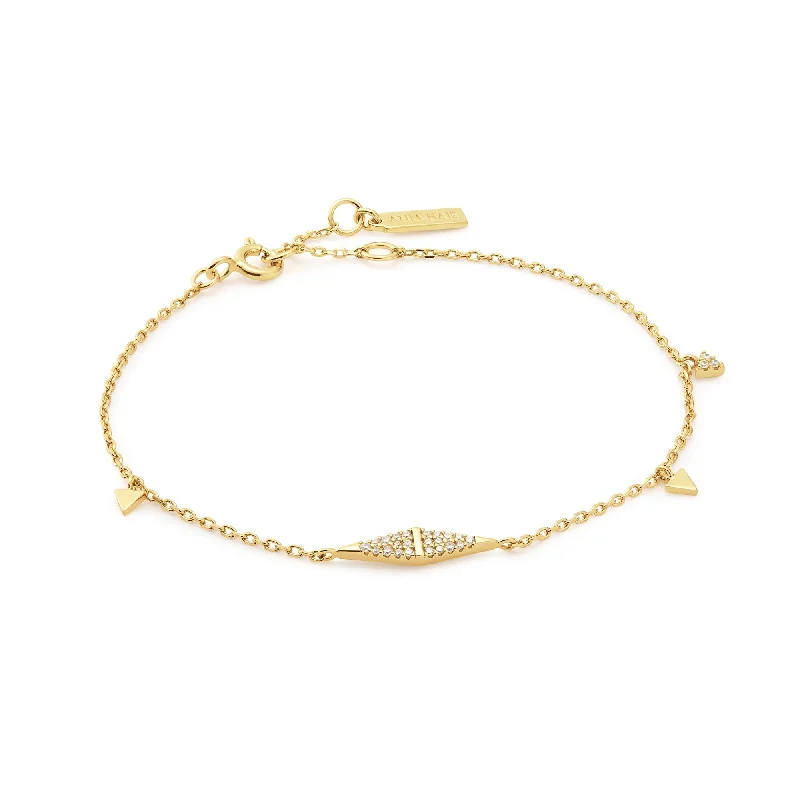 silver bracelet with dolphin charm for freedom-Ania Haie Gold Geometric Chain Bracelet B053-02G