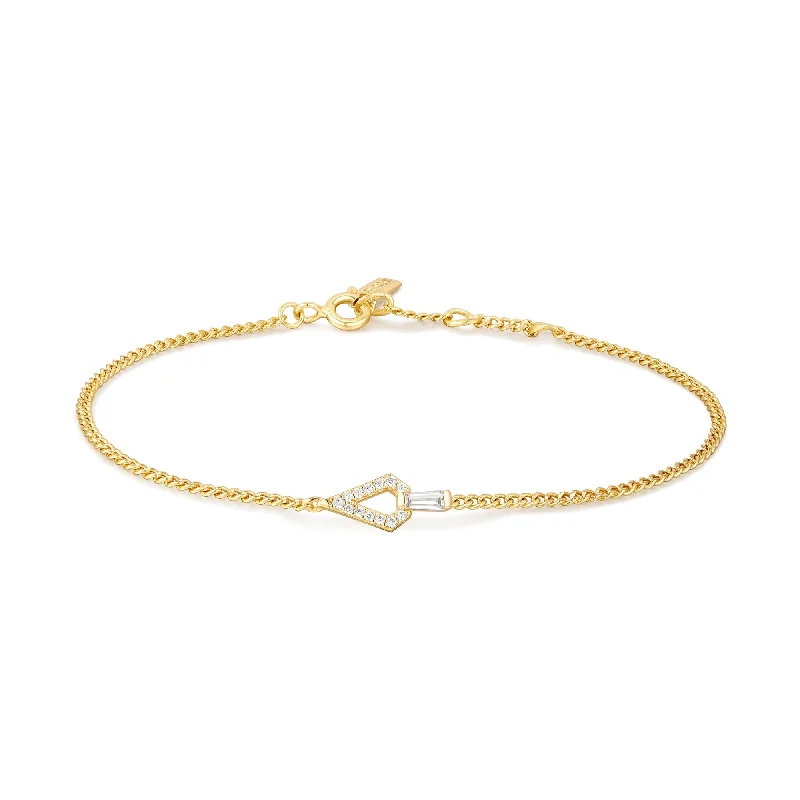 gold bracelet with moon charm and engraving-Ania Haie Gold Geometric Cubic Zirconia Bracelet B059-02G