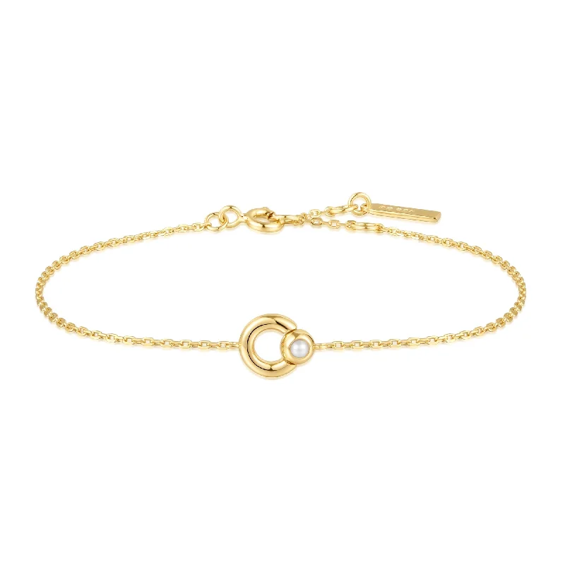 personalized gemstone bracelet with charm-Ania Haie Gold Hoop Freshwater Pearl Bracelet B058-03G