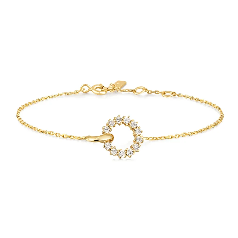 men’s silver bracelet with engraved message-Ania Haie Gold Interlinked Circles Pavé Bracelet B056-01G