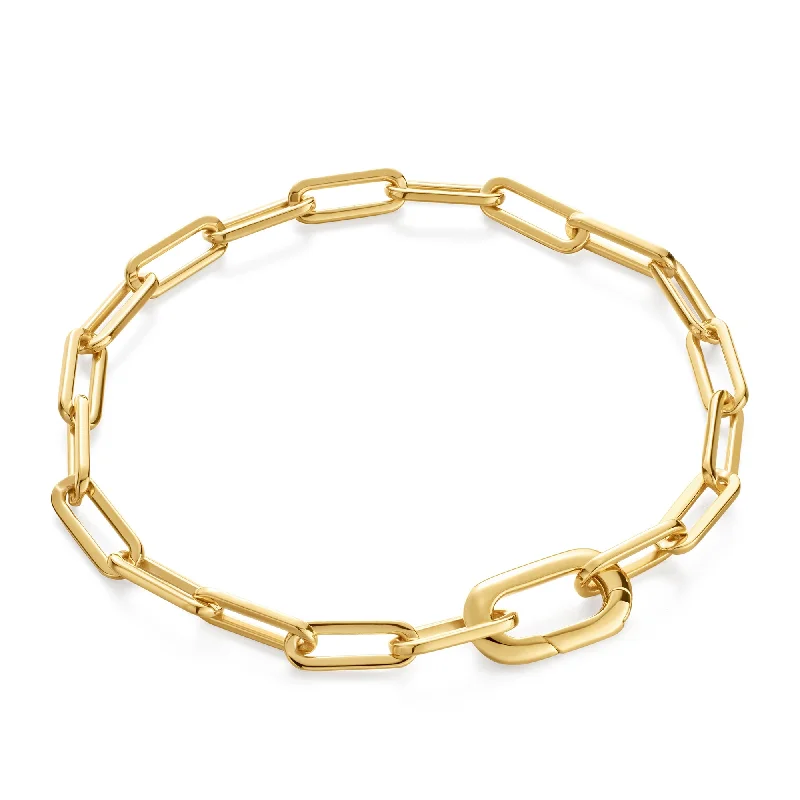 gold bracelet with simple engraving for minimalists-Ania Haie Gold Linked Chunky Bracelet B060-02G