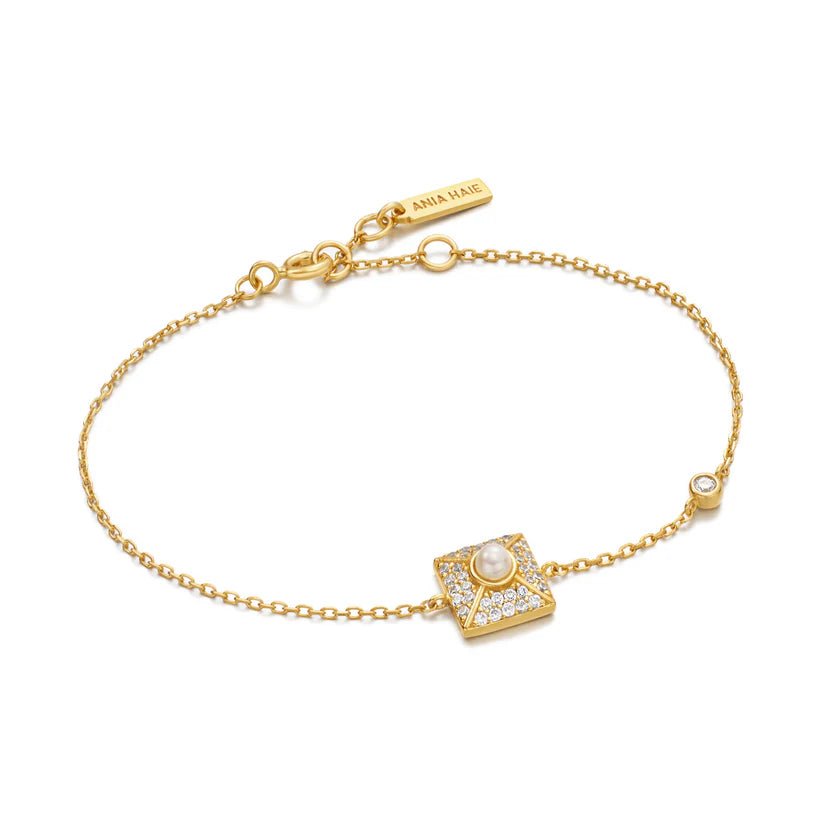 personalized bracelet for gift with engraving-Ania Haie Gold Pearl Pave Bracelet B054-02G