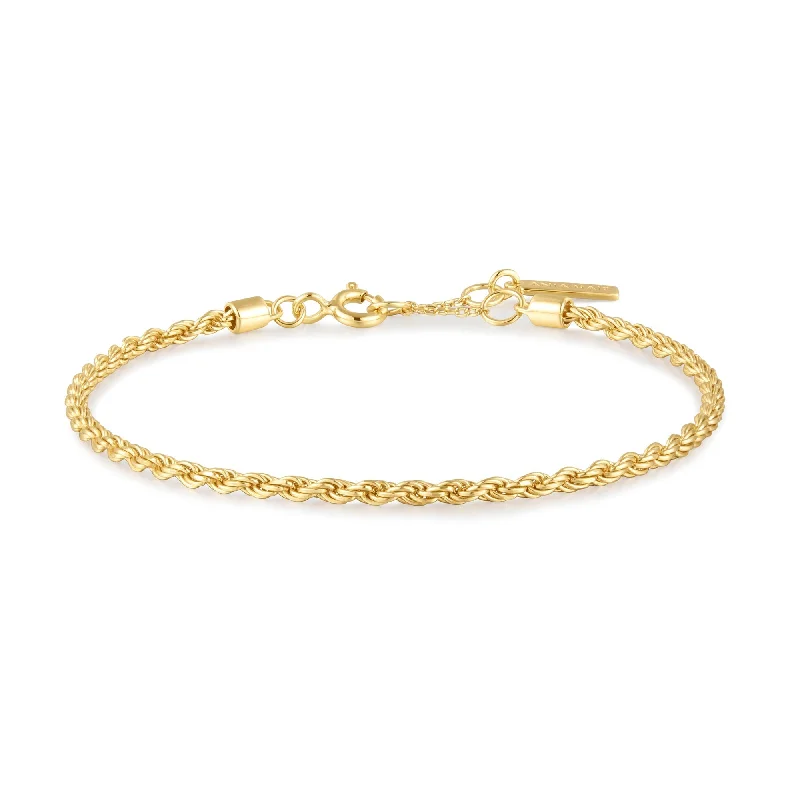 silver cuff bracelet with simple engraving-Ania Haie Gold Rope Twist Bracelet B058-04G