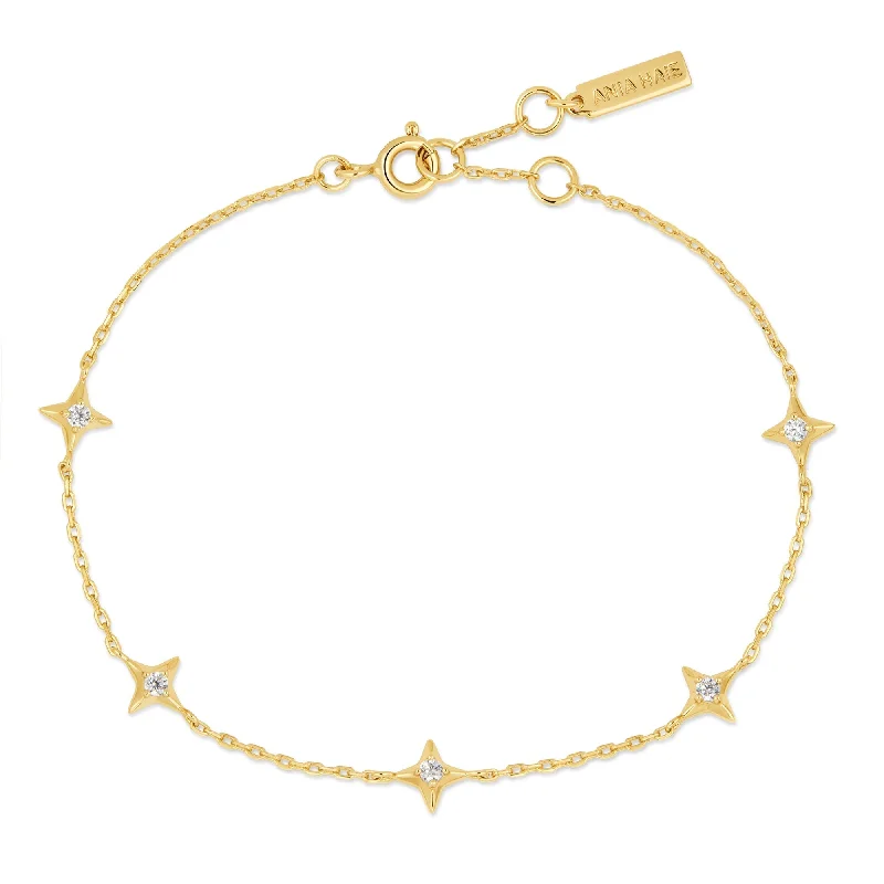 trendy silver bracelet with spiritual charm-Ania Haie Gold Stars Station Bracelet B061-02G