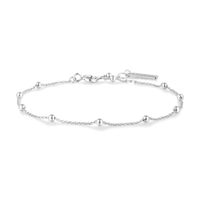 women’s silver bracelet with engraved date-Ania Haie Silver Beaded Chain Bracelet B058-01H