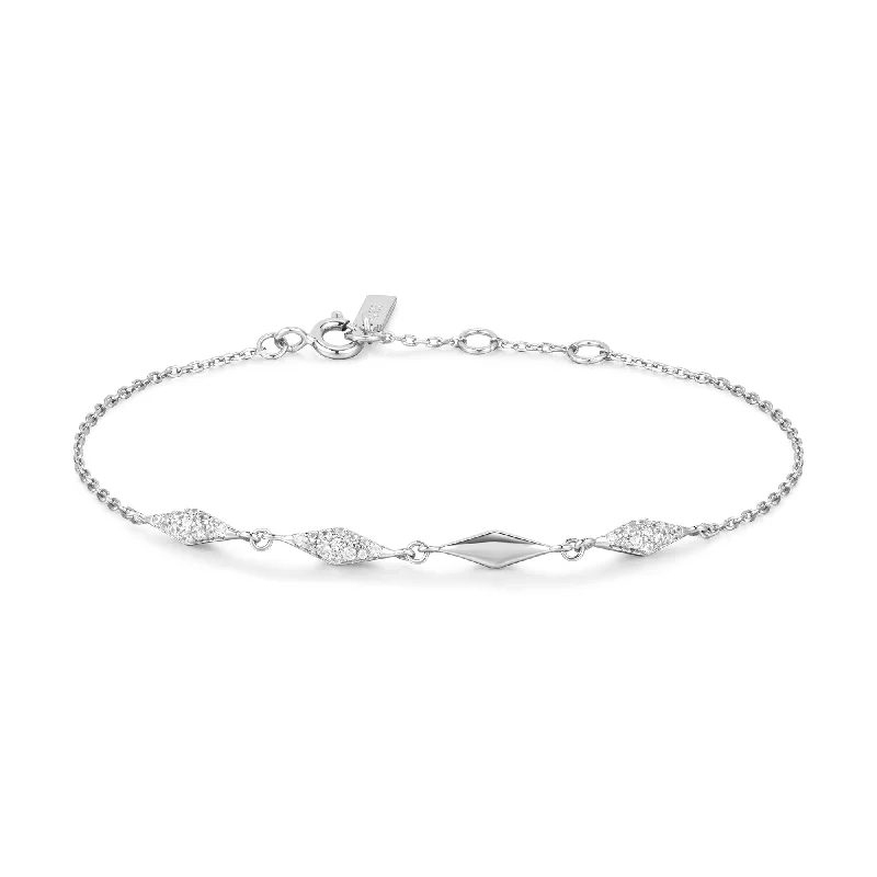 engraved silver bracelet with coordinates for travel lovers-Ania Haie Silver Multi Sparkle Bracelet B061-04H