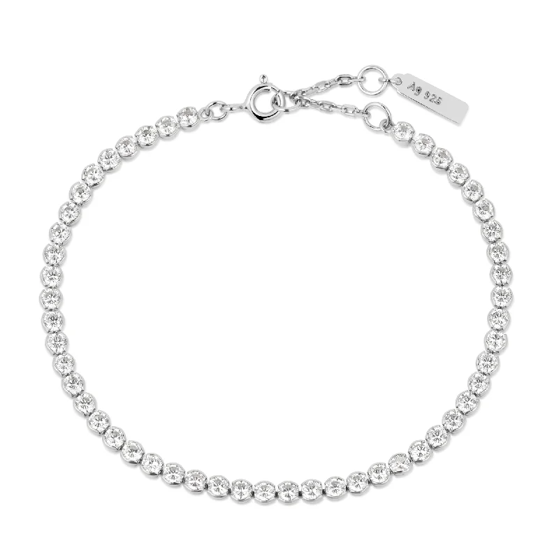 adjustable charm bracelet for women with message-Ania Haie Silver Row Bezel Set Bracelet B058-06H