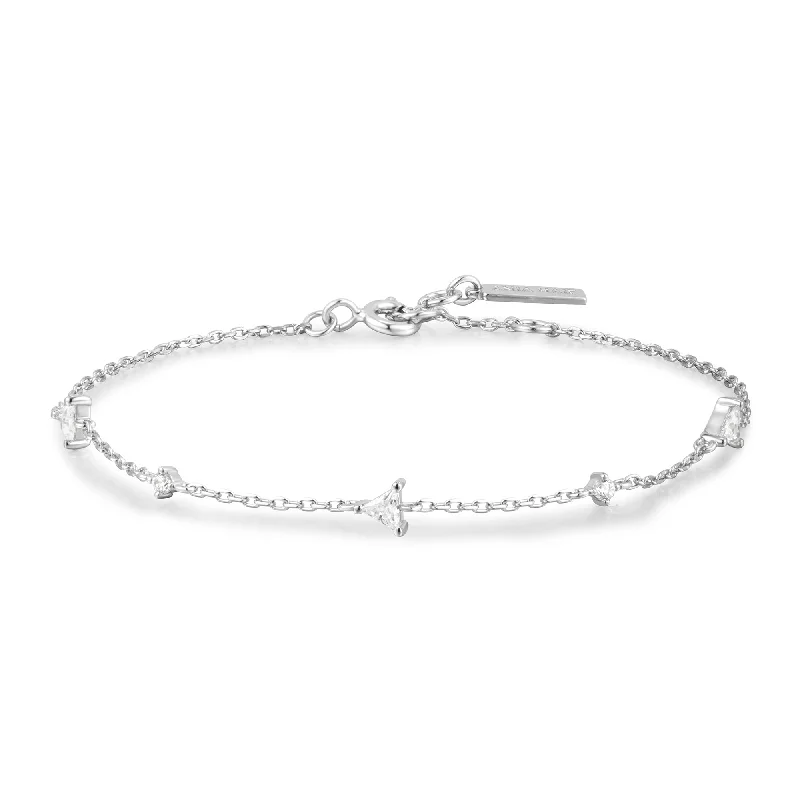 sterling silver bracelet for women with charm-Ania Haie Silver Triangular Cubic Zirconia Station Bracelet B059-03H