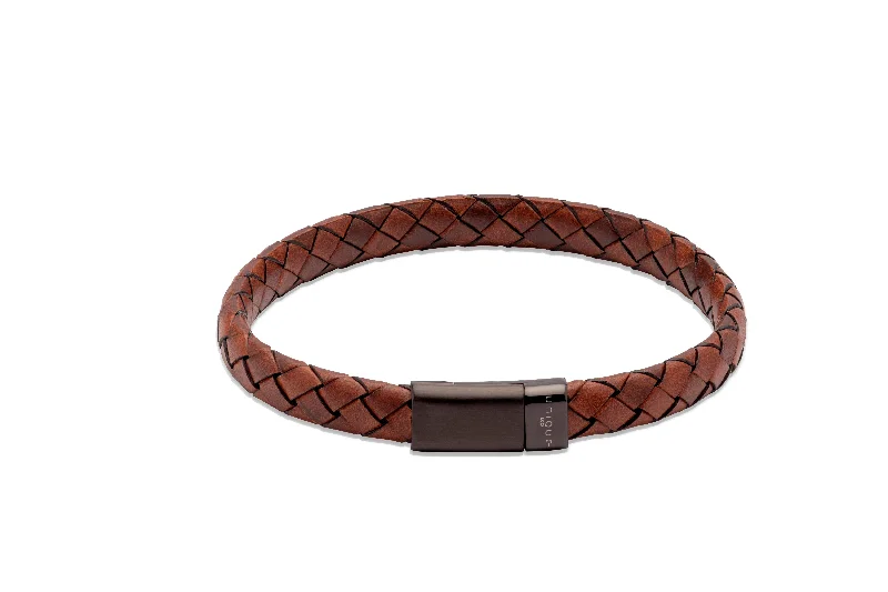 simple silver bracelet with minimalistic charm-Unique & Co Lido Cognac Leather Bracelet