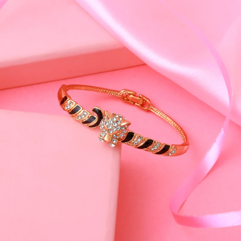 personalized leather bracelet for casual wear-Estele Rose Gold Plated Tiger Designer Bracelet with Enamel & Austrian Crystal for Women