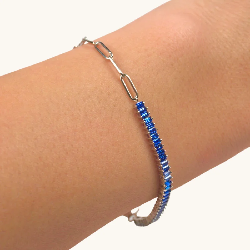 silver bracelet with inspirational quote for women-Blue Sapphire Linked Up Chain Bracelet