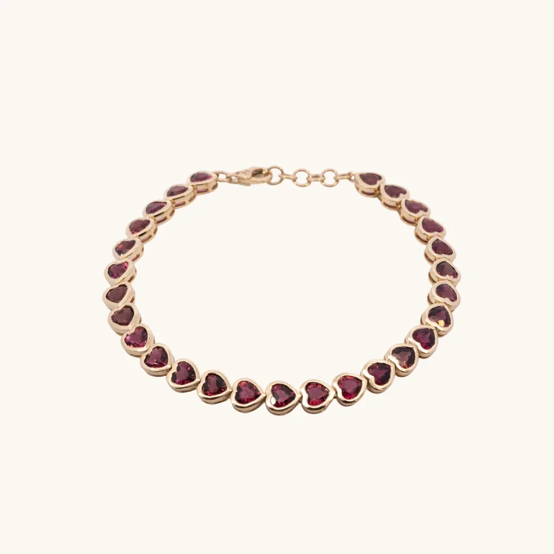 elegant gold bracelet with small gemstone charm-Pink Heart Tennis Bracelet