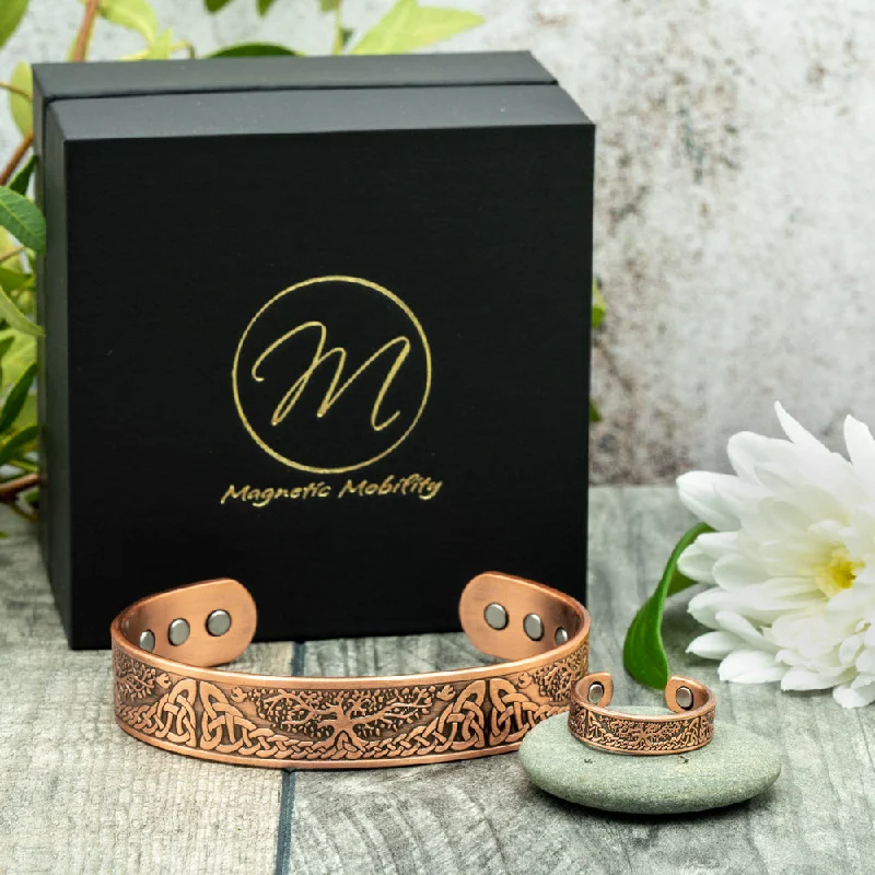 luxury bracelet with sparkling diamond details-Buckthorn Copper Bracelet and Copper Ring Gift Set