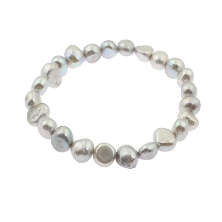 bracelet with heart-shaped charm for love-Women's Pearl Bracelet - Grey 7-8mm baroque