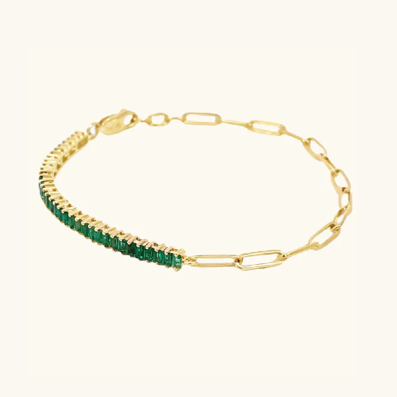 trendy bracelet with chain and charm accents-Emerald Linked Up Chain Bracelet