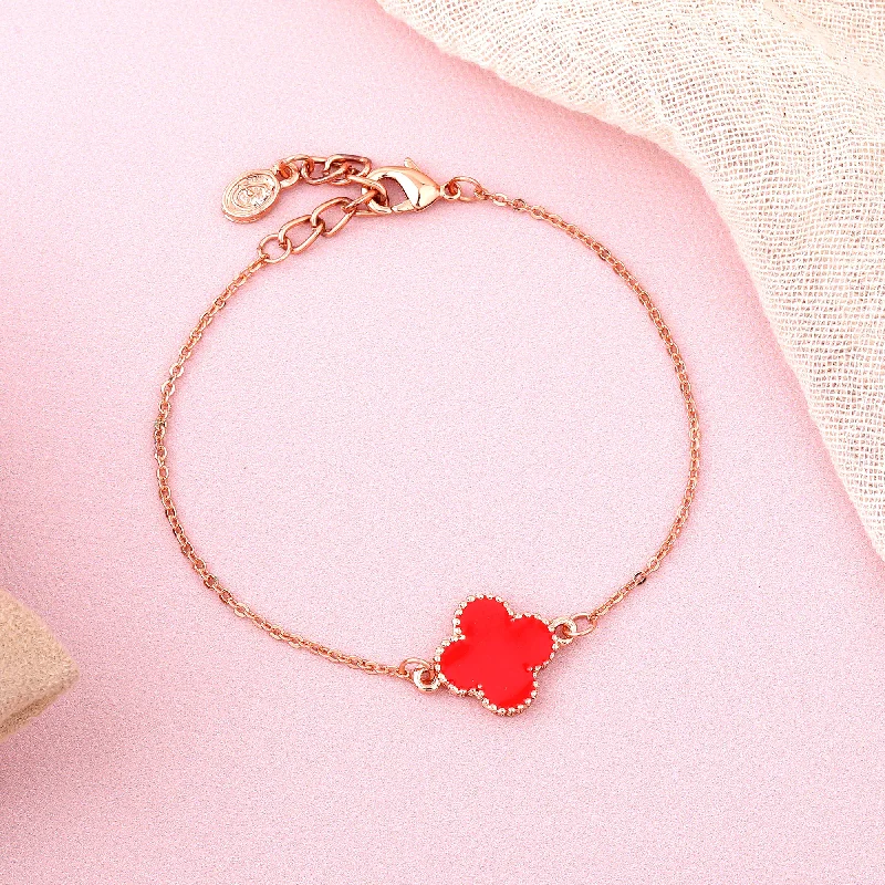 custom charm bracelet for personalized holiday gift-Estele Rosegold Plated Red Clover Leaf Designer Adjustable Charm Bracelet for Girls and Women