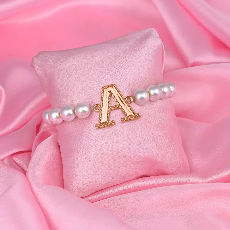 silver bracelet with meaningful word for empowerment-Estele Rose Gold Plated Adorable "A" Letter Pearl Bracelet for Women