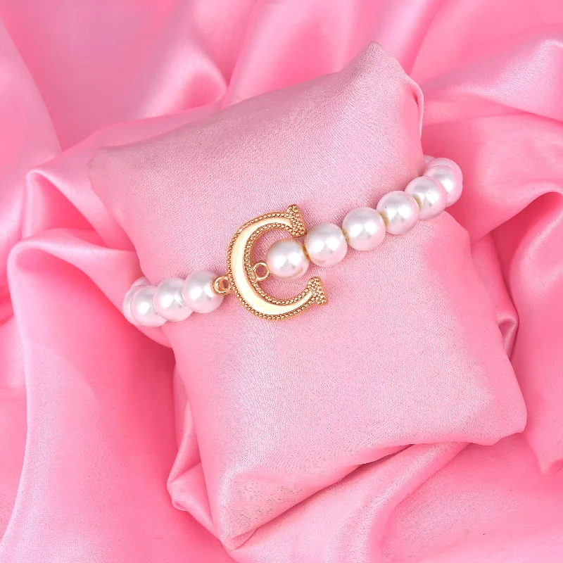 personalized silver bracelet with inspirational quote-Estele Rose Gold Plated Classic "C" Letter Pearl Bracelet for Women