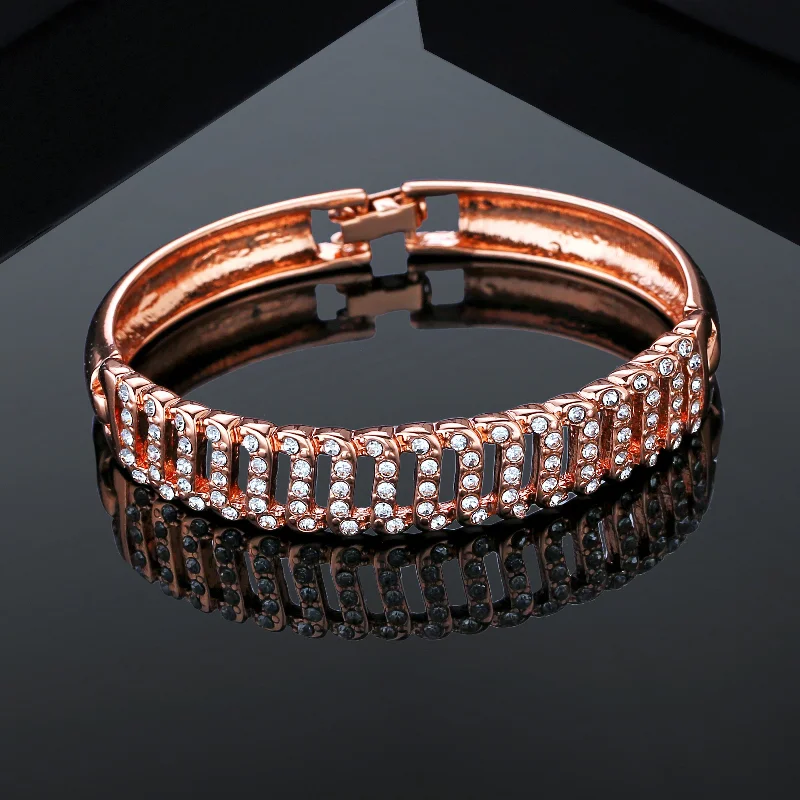 adjustable bracelet with initials for couples-Estele Rose Gold Plated Continuity Cuff Bracelet with Crystals for Women