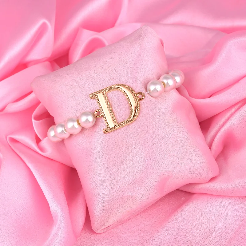 charm bracelet with elephant symbol for good luck-Estele Rose Gold Plated Dazzling "D" Letter Pearl Bracelet for Women