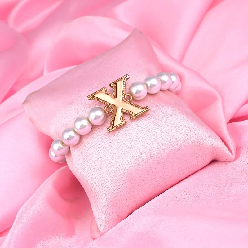 gold bracelet with diamond accents for luxury gift-Estele Rose Gold Plated Distinctive "X" Letter Pearl Bracelet for Women