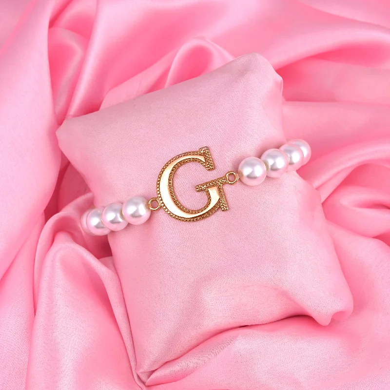 personalized silver bracelet for mom with kids’ names-Estele Rose Gold Plated Glowing "G" Letter Pearl Bracelet for Women