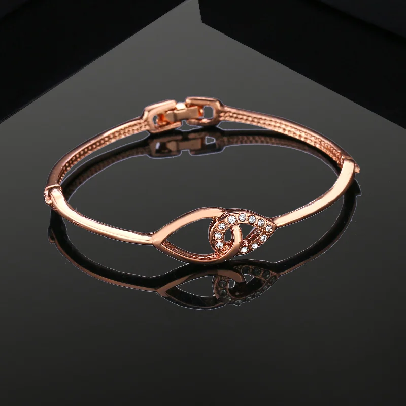 stackable silver bracelet for casual wear-Estele Rose Gold Plated Leaf Designer Bracelet for Women