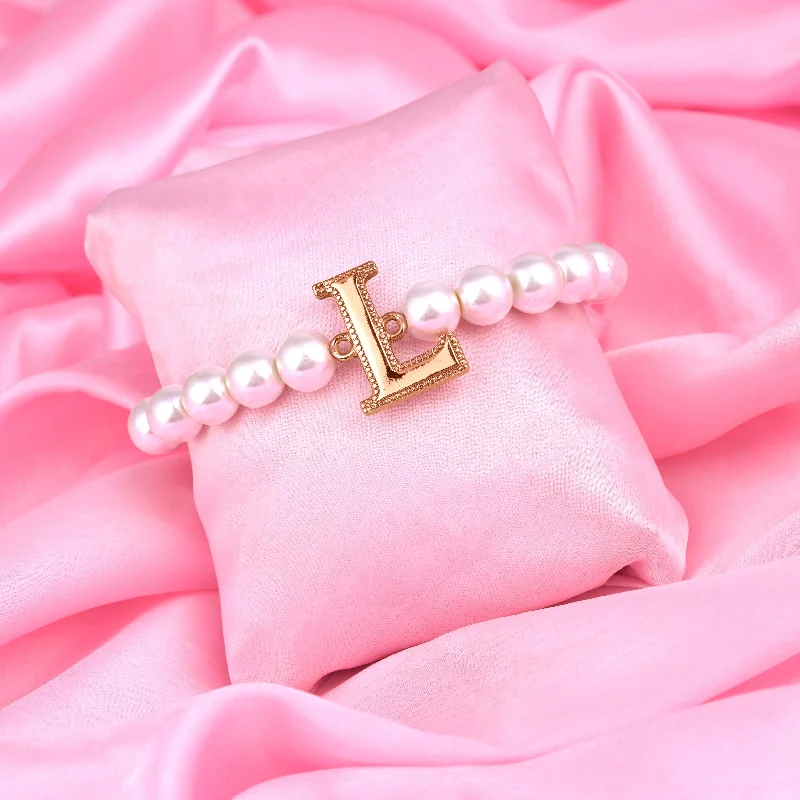 personalized bracelet with charm for new beginnings-Estele Rose Gold Plated Lovable "L" Letter Pearl Bracelet for Women