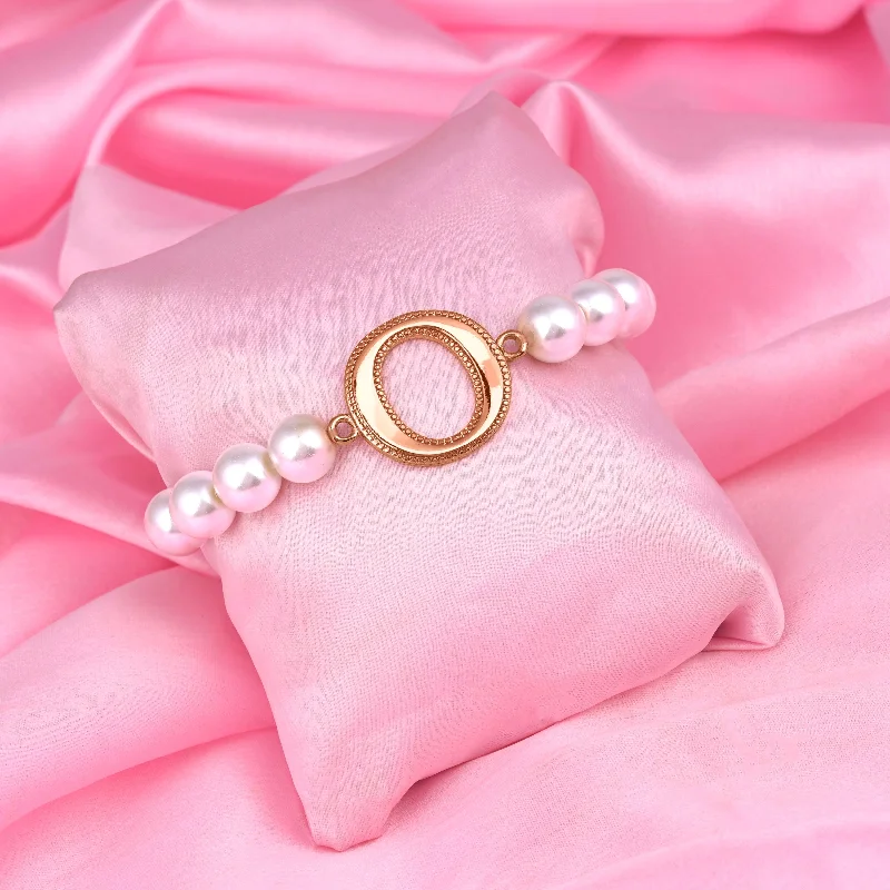 personalized silver bracelet for family reunion gift-Estele Rose Gold Plated Opulent "O" Letter Pearl Bracelet for Women