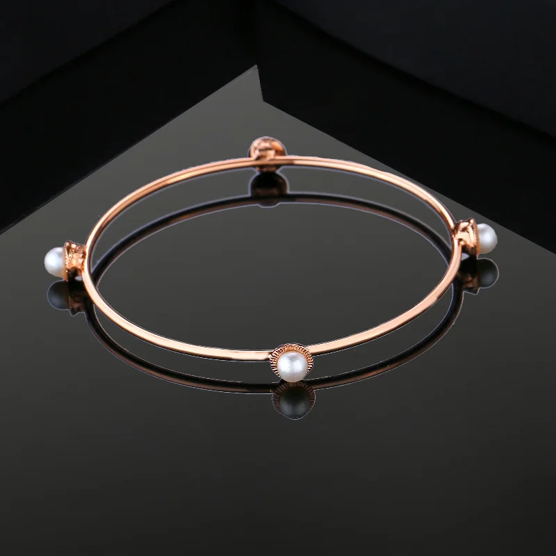 silver bracelet with engraved love message for her-Estele Rose Gold Plated Stylish Bracelet with Pearl for Women