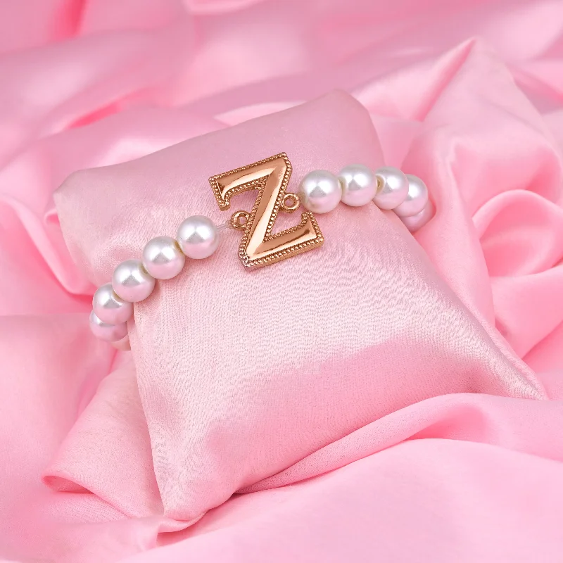 personalized bracelet with message for best friend-Estele Rose Gold Plated Zesty "Z" Letter Pearl Bracelet for Women