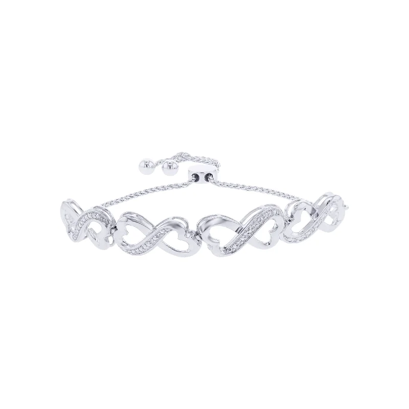 adjustable bracelet with peace charm for calmness-Follow Your Heart Silver Diamond Bracelet