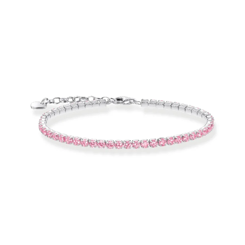 luxury bracelet with diamonds and custom engraving-Essentials Sterling Silver Sparkling Pink Zirconia Bracelet A2167-051-9