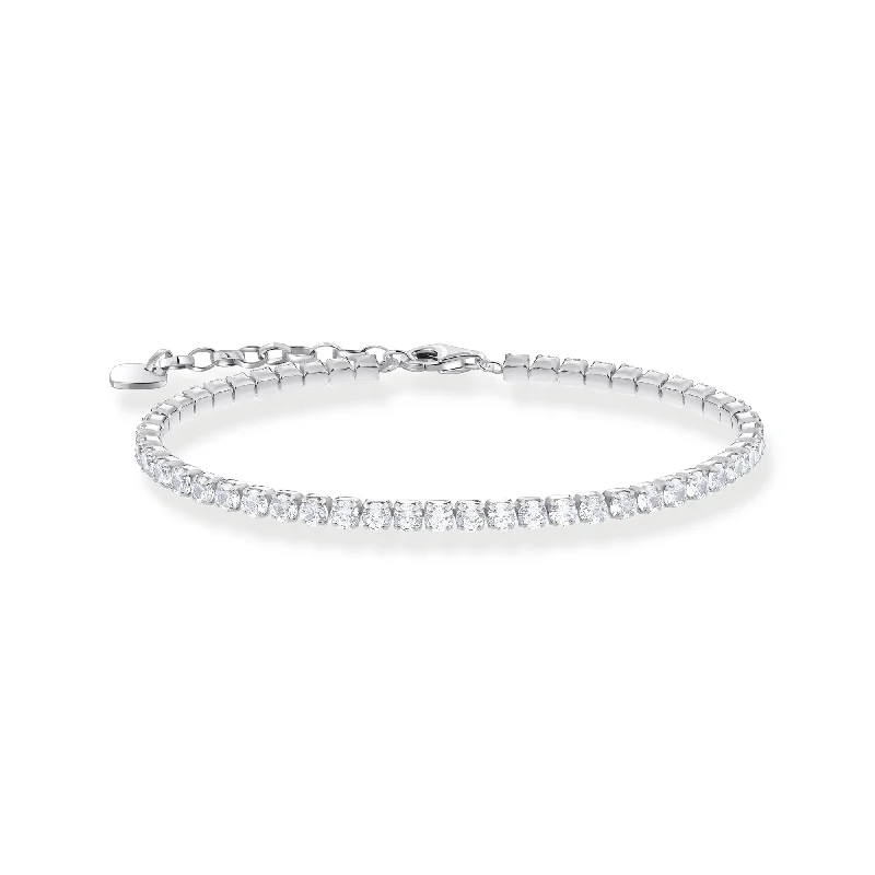 custom gold bracelet with meaningful charm for gift-Essentials Sterling Silver Sparkling White Zirconia Bracelet A2167-051-14