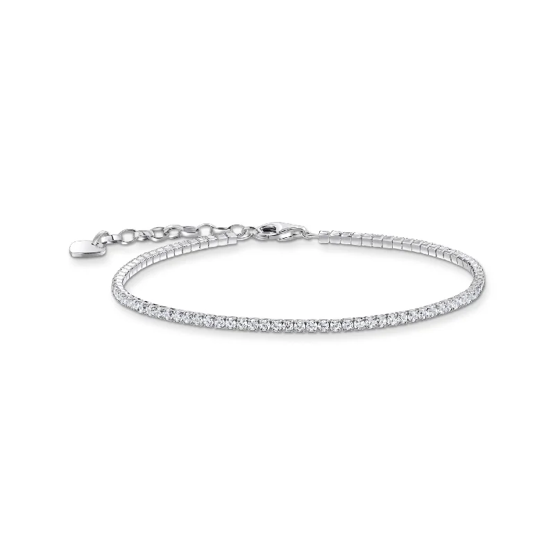 silver bracelet with angel charm for protection-Essentials Sterling Silver Sparkling White Zirconia Bracelet A2168-051-14