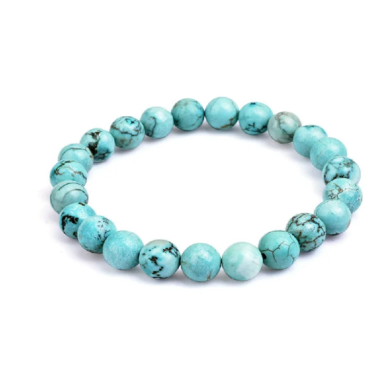 elegant charm bracelet with dainty charms-Gemstone Beaded Stretchy Bracelet for Women and Men | Women's Handmade 8mm Natural Blue Turquoise Bracelet