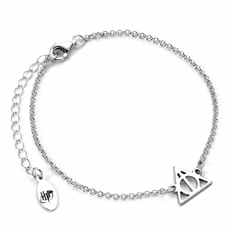 women’s gold bracelet with heart charm and engraving-Harry Potter Sterling Silver Deathly Hallows Charm Bracelet  SCB00523