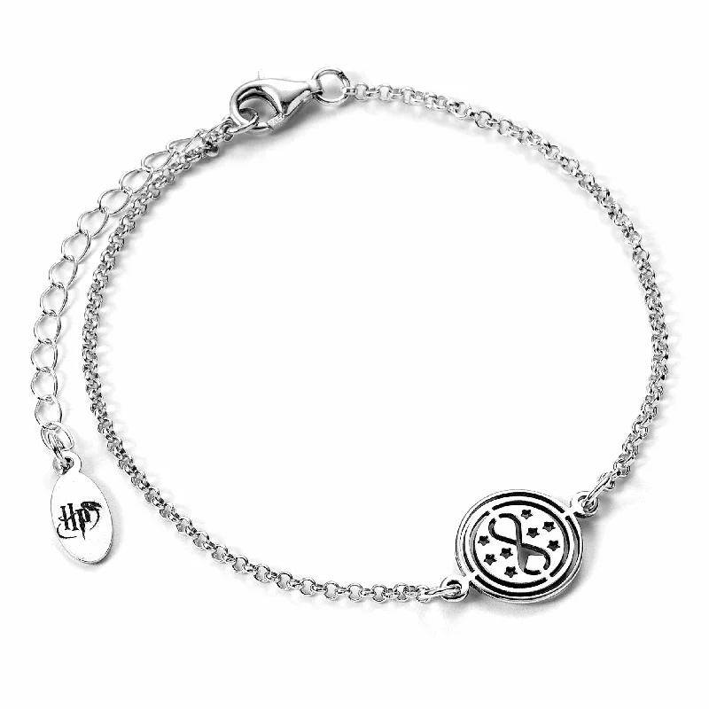 custom silver bracelet with personalized engraving-Harry Potter Sterling Silver Time Turner Charm Bracelet  SCB00524