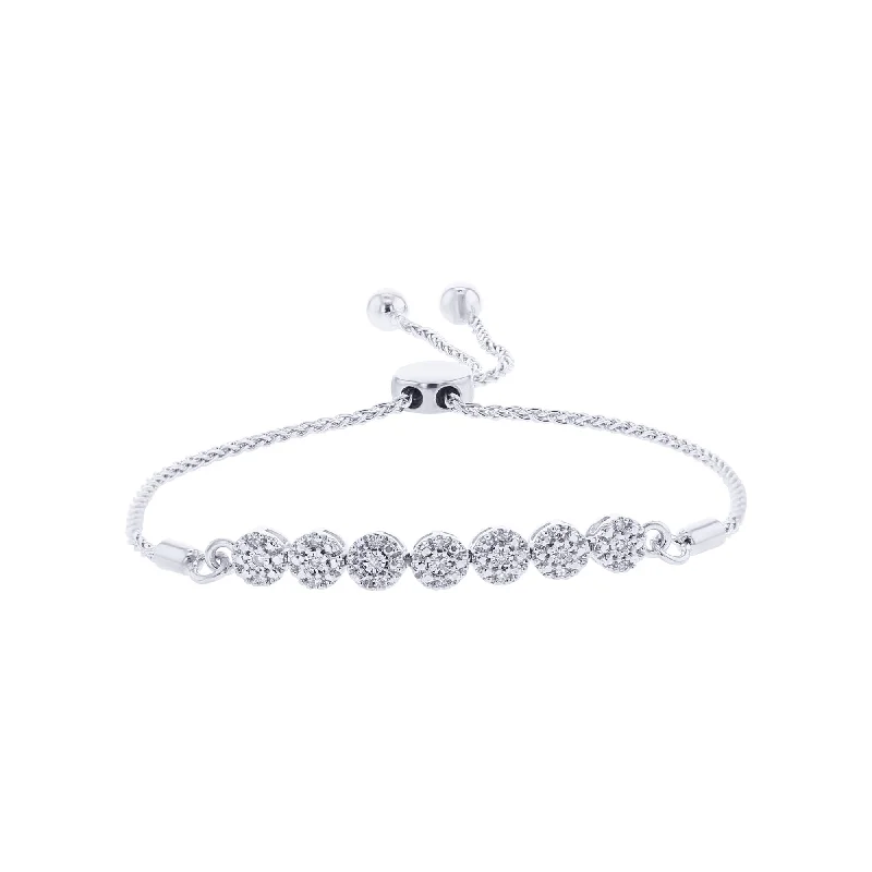 bracelet with crystal quartz charm for energy balance-Heavenly Halo Silver Diamond Bracelet