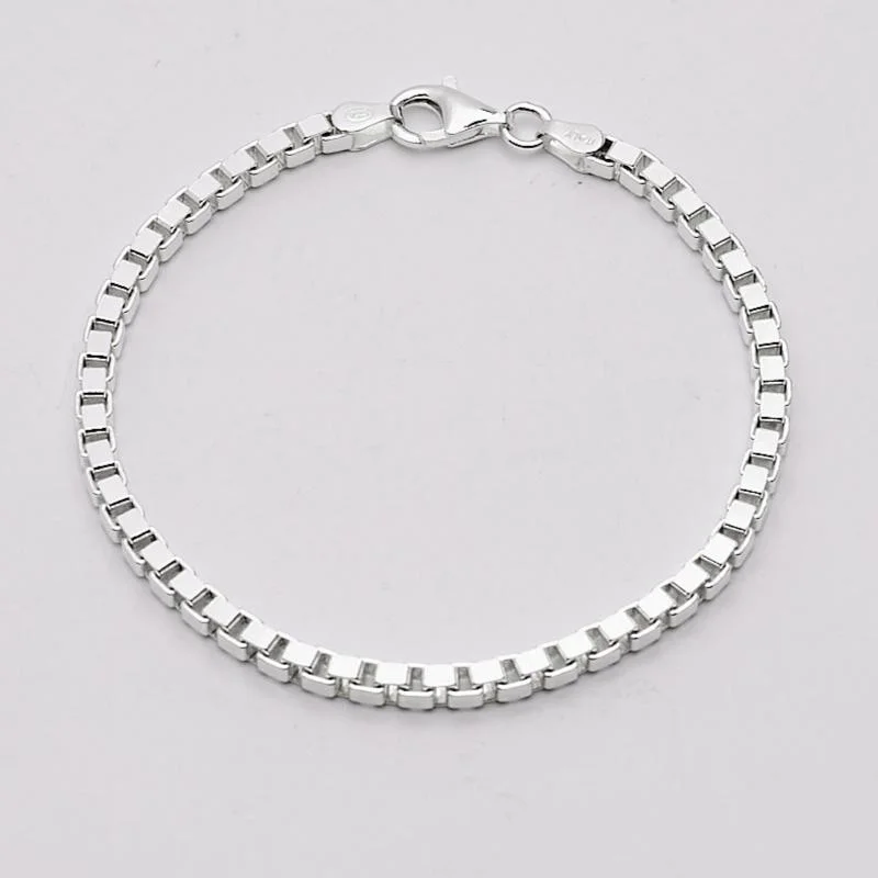 custom silver bracelet with meaningful gemstone-Women’s Silver Box Chain Bracelet 925 Sterling Silver Italian Made