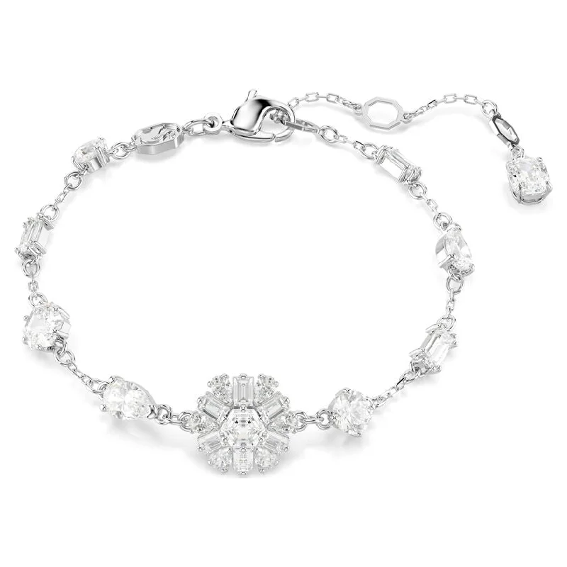 luxury silver bracelet with gemstones and pearls-Idyllia Rhodium Plated White Snowflake Bracelet 5691485